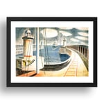 Period Prints Newhaven Harbour, Homage to Seurat (1937) landscape by Eric Ravilious, vintage art, framed A3 reproduction in 17x13 inch frame