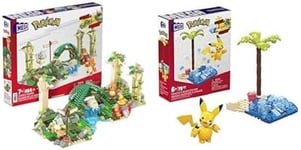 MEGA Pokémon Jungle Ruins building set & Pokémon Pikachu’s Beach Splash building set with 79 compatible bricks and pieces connect with other worlds, toy gift set for ages 7 and up, HDL76