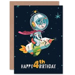 Space Rocket Astronaut 4th Birthday Greetings Card Plus Envelope Blank inside