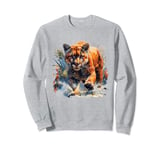 realistic cougar walking scary mountain lion puma animal art Sweatshirt