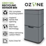 Tower Ozone Recycling Sensor Bin, 50L,Hands Free Opening, Grey T938021GRY 