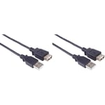 Premium Cord Rallonge USB 2.0, Câble de Données Jusqu'à 480 Mbit/S, Câble de Charge, USB 2.0 Type A Femelle vers Mâle, 4 Broches, 2 Blindages, Couleur Noir, Longueur 5 m (Lot de 2)