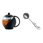 Café Olé Grunwerg Café Ole Loose Leaf Everyday Round Tea Pot Infuser Basket Glass Teapot, Black & Tea People Measuring Spoon for Loose Leaf Tea, 1 Perfect Cup Size S/Steel, Silver