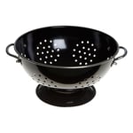 Premier Housewares 508557 Enamel Retro Colander Bowl Stainless Steel Pasta Strainer Black Rice strainer for Cooking Sives for Cooking Pasta Drainer, H13 x W23 x D23cm