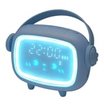 perfk Children Sleep Trainer, Kids Alarm Clock with Night Light and Wake Up Light, 6 Alarm Rings Brightness Adjustable for Baby Kids - Light Blue