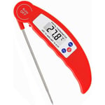 Aeska Meat Thermometer, Folding Digital LCD Food Thermometer, Instant Read Probe [ Hight Accuracy ]Temperature Measure for Kitchen Cooking Steak, Milk, BBQ, Range : -50C to 300C / -58F to 572F (Red)