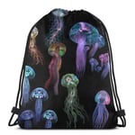 wallxxj Drawstring Bags Cool Corlorful Jellyfish School Print Drawstring Backpack Fashion Cinch Bags Cozy Casual Durable Student Travel Drawstring Bags Vintage Unique