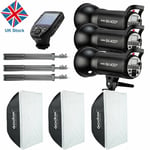 UK 1200w 3x Godox SK400II 400W 2.4G X Studio Flash Strobe Light Head +Xpro-C