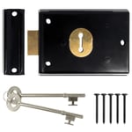 YALE RIM DEADLOCK Black Brass Victorian Indoor Garden Shed Gate Lock + 2 Keys