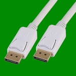 1x White 7m DisplayPort Male to Male Cable, Gold Plated, 1080p 60Hz, PC, Monitor