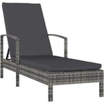 Helloshop26 - Transat chaise longue bain de soleil lit de jardin terrasse meuble d'extérieur avec accoudoirs résine tressée gris - Gris