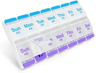 EZY DOSE Pill Box, Pill Organiser with Daily 2 Times a Day Compartments, Easy 7