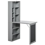 HOMCOM Bureau Informatique Pliable, Bureau avec Rangement, Table Murale Rabattable avec bibliothèque, Poste de Travail, Tableau à Craie et étagère réglable, Gris foncé