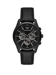 Emporio Armani Chronograph Black Leather Watch, One Colour, Men