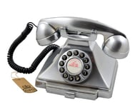 GPO Carrington Classic Retro Push-Button Phone with Pull-Out Tray, Traditional Bell RingTone, Ringer On/Off for Home, Office, Hotels- Chrome