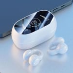 SHOP-STORY - HEADFIT WHITE: Trådlösa Bluetooth Ear-Clip-hörlurar med laddningsfodral och digital display