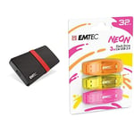 Emtec - Pack mobilité : Disque SSD Portable X200 1 Tera + clés USB Neon 32 GB Clé USB 2.0 Pack De 3