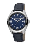 Roberto Cavalli Mens RC5G048L0025 Men Quartz Stainless Steel Dark Blue Leather 10 ATM 42 mm Watch - One Size