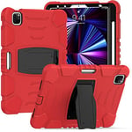 Samsung Tab S6 T860 T865 avec Support, Durable, Hybride, résistant aux Chocs, Trois Couches, étui de Protection en Silicone pour Tablette Enfant (Rouge)