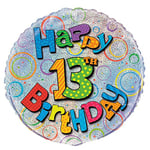Unique Party - 55509 - Ballon d'Anniversaire - Holographique - Happy 13th Birthday - 45 cm