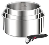 Tefal L898S4 Ingenio Preference Lot de 4 casseroles empilables pour économiser de l'espace en acier inoxydable de qualité supérieure - Convient à l'induction - Acier inoxydable - Grand format