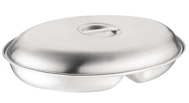 Oval Vegetable Dish 2 Division with Lid Stainless Steel 25 x 18 x 3.5cm 10"