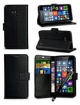 London Gadget Store For Sony Xperia M4 Aqua E2303 - Carbon Fibre Style Leather Wallet Flip Skin Case Cover with Capacitive Stylus Touch Screen Pen, Screen Protector and Polishing Cloth in Black