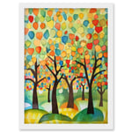 Apple Tree Orchard Abstract Folk Art Landscape Watercolour Painting Artwork Framed Wall Art Print A4