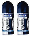 2 x Nivea For Men Invisible Black And Bright 48hr Deodorant Roll-on 50 ml.