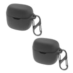 2x Black Silicone Case Earphone Pouch Cover with Keychain Hook for JBL Tune Flex