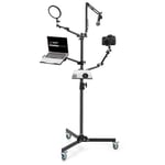 TARION Live Streaming Stand with Wheels - 61"/155cm 5-in-1 Stream Stand Equipment Kit: 1 Mic Boom + 3 Articulated Arms + 1 Projector Holder, Adjustable Heavy-duty Floor Live Tree Stand Setup TitanRig