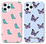 ZhuoFan 2 packs Phone Cases for Samsung Galaxy A52 Pink Purple Silicone Case with Pattern Slim Shockproof Protective Soft TPU Design for Girls Women Cute Case Cover for Samsung A52 5G 6.5", Butterfly