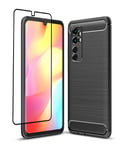 SDTEK Case Compatible with Xiaomi Mi Note 10 Lite, Full Body Front and Back 360 Protection Carbon Fibre Cover with 3D Tempered Glass Full Screen Protector