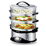 3-Tier Food Steamer, SUMLINK 3 Tier BPA Free Electric Steamer 14L Capacity, 6 Preset Cooking Mode, 99 Minutes Timer & 750W (Black)