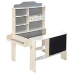 roba Marchande Enfant en Bois pour Garçons et Filles de 3 Ans et plus - 6 Compartiments 4 Tiroirs et 2 Étagères - Inclus Tableau Noir pour Craie - Blanc / Gris