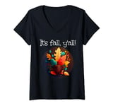 It's fall, y'all! with Autumn Leaves, warm Drink and Stuff V-Neck T-Shirt