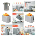 GREY 1.7LTR ELECTRIC CORDLESS KETTLE & 2 SLICE WIDE SLOT COOL TOUCH TOASTER SET