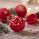 Creativ DIY Kit - Virka Röda Julkulor med Broderi