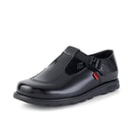 Kickers Women's Fragma T-Buckle Black Leather School Shoes, Patent Black, 6.5 UK