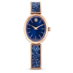 Swarovski Crystal Rock Oval Watch, Metal Bracelet with Blue Sunray Dial in a Rose Gold-Tone Finish, from the Swarovski Crystal Rock Oval Collection