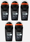 5 x L'Oréal Men Expert 5-in-1 Roll-On Deodorant Against Odours Moisture Bacteria