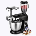 Venga! 3-in-1 Multifunctional Stand Mixer with Blender and Meat Grinder, 12 Accessories, Recipe Book, 1 000 W, Black, VG M 3015 BS