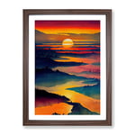 Sunset Mountain No.5 Framed Print for Living Room Bedroom Home Office Décor, Wall Art Picture Ready to Hang, Walnut A3 Frame (34 x 46 cm)