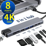 8in1 USB C Hub Airies USB C 8 en 1 Type C 3.1 à 4K, adaptateur HDMI avec RJ45, lecteur de carte SD/TF, charge rapide PD pour MacPle, ordinateur portable ""Nipseyteko