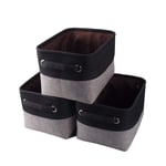 Mangata Small Canvas Storage Box, Fabric Storage Basket with Handles for Cupboards, Shelves, Clothes, Toys (3 Pack, Foldable, Grey Black)
