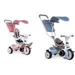 Smoby - Tricycle Baby Balade Plus Rose - Vélo Evolutif Enfant Dès 10 Mois - Roues Silencieuses & Tricycle Baby Balade Plus Bleu - Vélo Evolutif Enfant Dès 10 Mois - Roues Silencieuses