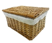 Lidded Wicker Storage Basket With Lining Xmas Hamper Basket White Medium 35 x 25 x 16.5cm