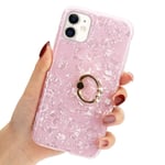 LLZ.COQUE for iPhone 11 Pro Seashell Marble Pattern Design Case Girls Soft Silicone TPU Gel Skin Bumper Cover with Ring Stand Holder Ultra Slim Fit Back Case Cover, Pink