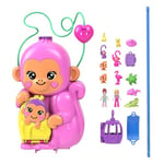 Polly Pocket Maman Singe et Son Bébé Coffret avec animaux et 13 accessoires, jouet 2 en 1 sac à main à porter, HWP04