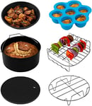 COSORI Air Fryer Accessories Set, Fit All of Brands 3.5 L, Pack of 6 Including Cake Pan/Pizza Pan/Metal Holder/Multi-Purpose Rack with Skewers/Silicone Mat/Egg Bites Mold with Lid